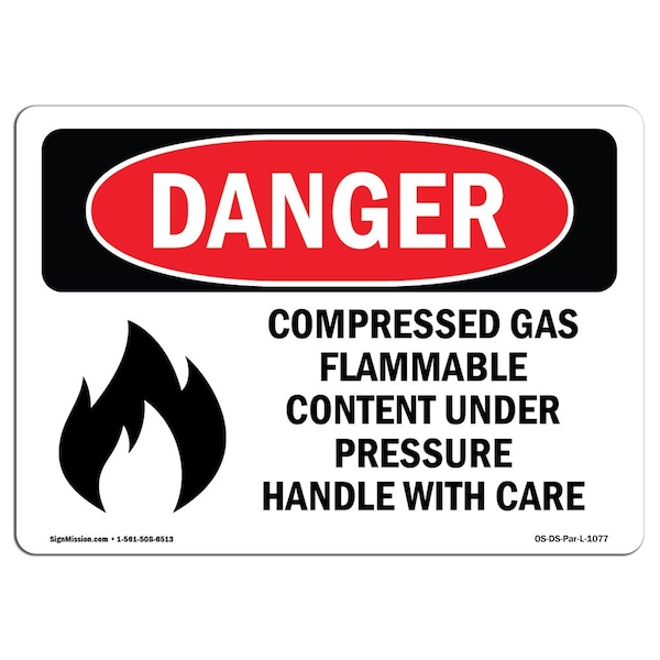 OSHA Danger Sign, 3.5" Height, 5" Width, Compressed Gas Flammable Content, Landscape, 10PK